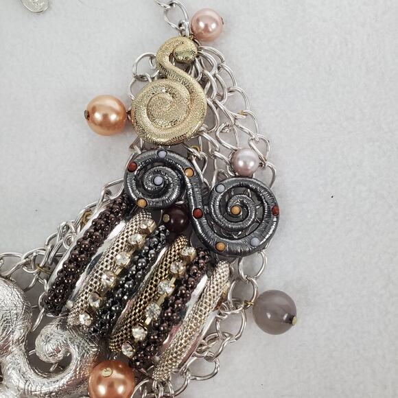 Lucia Multi-strand Metal, Pearl, Rhinestone Chunky Choker Necklace - Picture 4 of 7